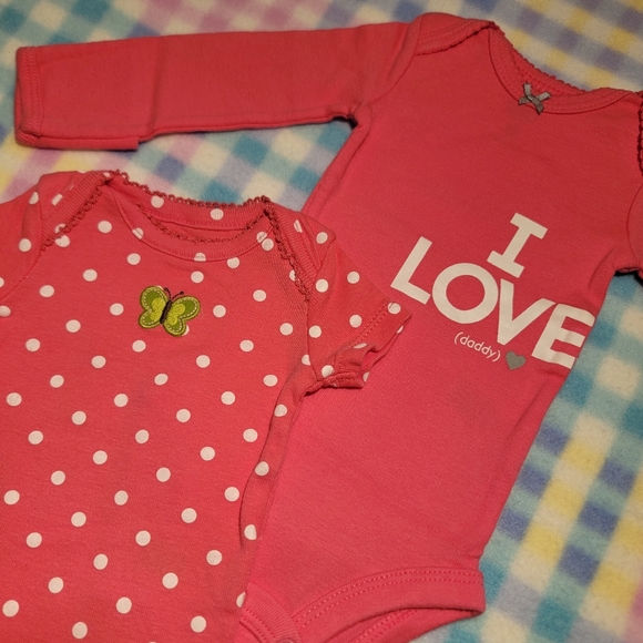 CARTER'S 💕 NWOT 2pc Short Polka Dot | Long "I LOVE DADDY" Bodysuit Onesies NB - Picture 4 of 11